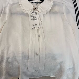 Zara Cream Blouse with Ruffle Collar